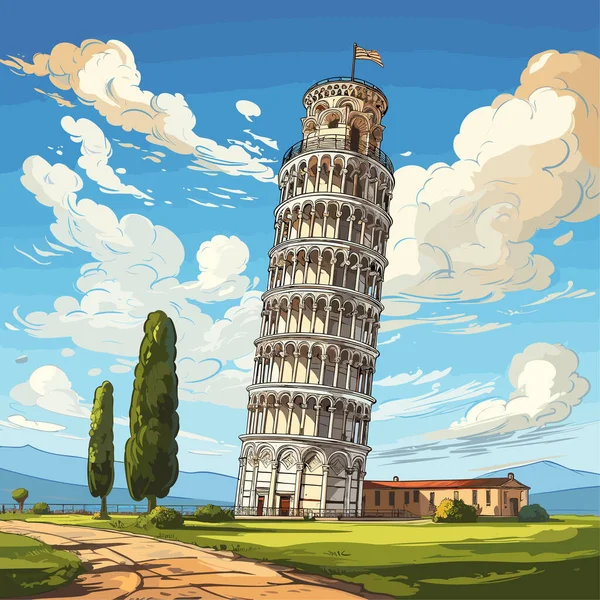 Scheve Toren Van Pisa Scheve Toren Van Pisa Met Hand — Stockvector