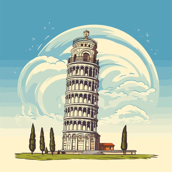Scheve Toren Van Pisa Scheve Toren Van Pisa Met Hand — Stockvector