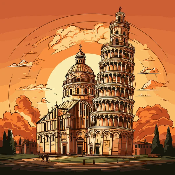 Torre Pendente Pisa Torre Pendente Pisa Illustrazione Fumetti Disegnata Mano — Vettoriale Stock