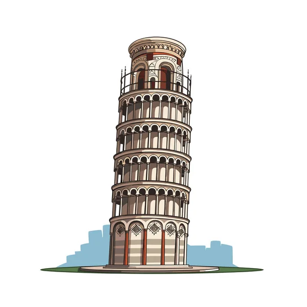 Torre Inclinada Pisa Torre Inclinada Pisa Ilustração Cômica Desenhada Mão —  Vetores de Stock