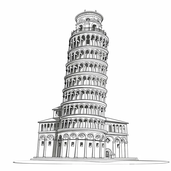 Torre Inclinada Pisa Torre Inclinada Pisa Ilustración Cómica Dibujada Mano — Vector de stock