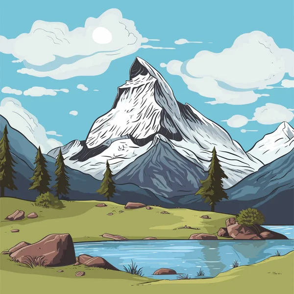 Matterhorn Vagyok Matterhorn Kézzel Rajzolt Képregény Illusztráció Vector Firka Stílusú — Stock Vector