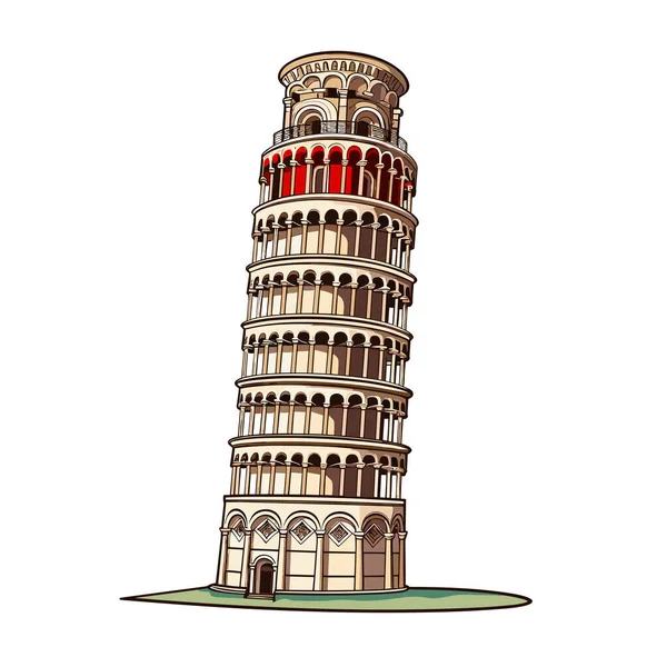 Krzywa Wieża Pizie Krzywa Wieża Ilustracji Komiksu Pizy Wektor Doodle — Wektor stockowy