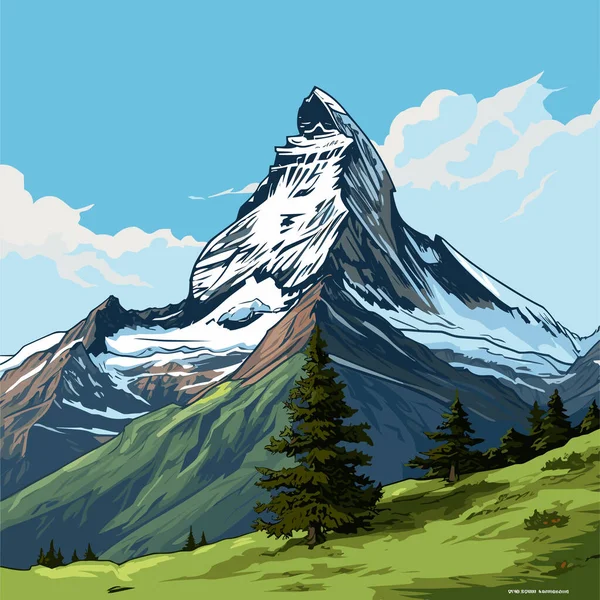 Matterhorn Matterhorn Dibujado Mano Ilustración Cómica Vector Doodle Estilo Ilustración — Vector de stock