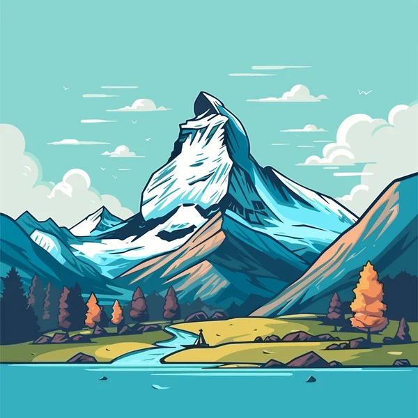 Matterhorn Ilustrasi Komik Buatan Tangan Dari Matterhorn Ilustrasi Kartun Gaya - Stok Vektor