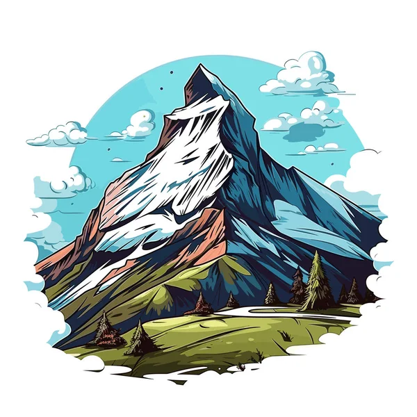 Matterhorn Matterhorn Dibujado Mano Ilustración Cómica Vector Doodle Estilo Ilustración — Vector de stock