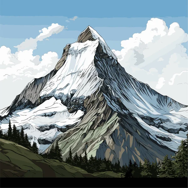 Matterhorn Matterhorn Ručně Kreslený Komiks Vektorové Kreslené Kreslené Ilustrace — Stockový vektor