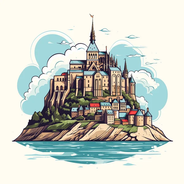 Mont Saint Michel Mont Saint Michel Hand Drawn Comic Illustration — Stock Vector