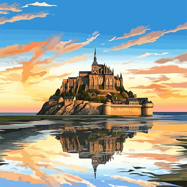 Mont Saint Michel Mont Saint Michel Illustrazione Fumetti Disegnata Mano — Vettoriale Stock