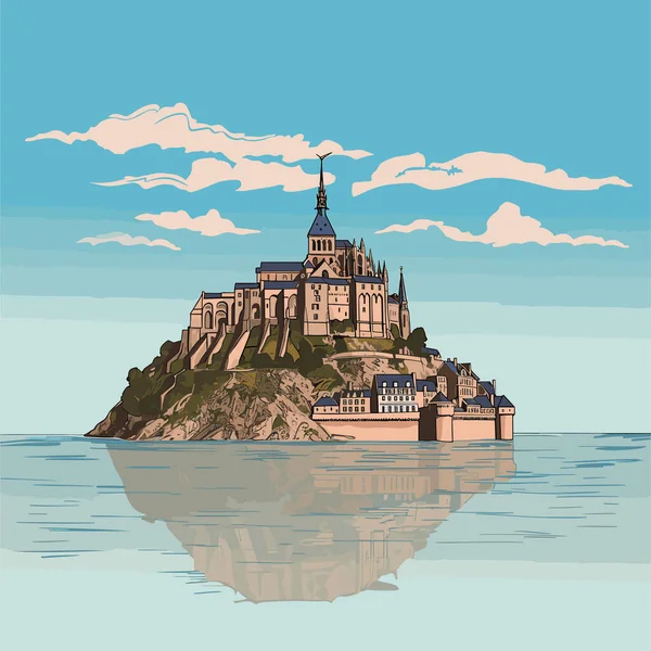 Mont Saint Michel Mont Saint Michel Ilustración Cómica Dibujada Mano — Vector de stock