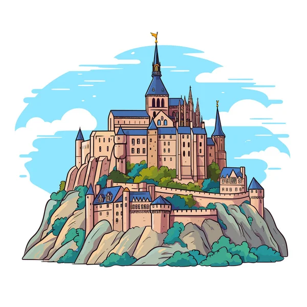 Mont Saint Michel Illustration Dessinée Main Mont Saint Michel Illustration — Image vectorielle