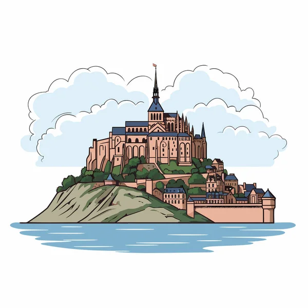 Mont Saint Michel Mont Saint Michel Ilustración Cómica Dibujada Mano — Vector de stock