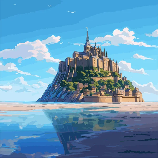 Mont Saint Michel Mont Saint Michel Ręczna Ilustracja Komiksowa Wektor — Wektor stockowy