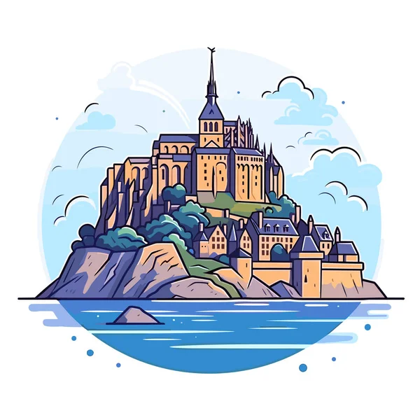 Mont Saint Michelben Mont Saint Michel Kézzel Rajzolt Képregény Illusztráció — Stock Vector