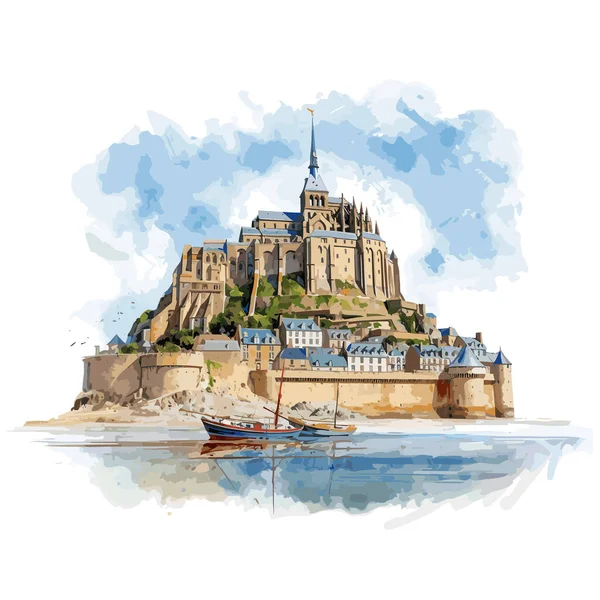 Mont Saint Michel Mont Saint Michel Desenhado Mão Ilustração Quadrinhos —  Vetores de Stock