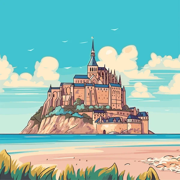 Mont Saint Michel Mont Saint Michel Desenhado Mão Ilustração Quadrinhos — Vetor de Stock