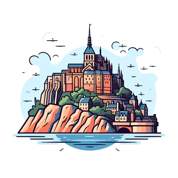 Mont Saint Michel Handgezeichnete Comic Illustration Von Mont Saint Michel — Stockvektor