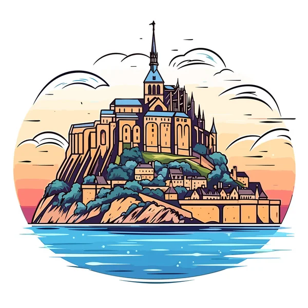 Mont Saint Michel Mont Saint Michel Ilustración Cómica Dibujada Mano — Archivo Imágenes Vectoriales