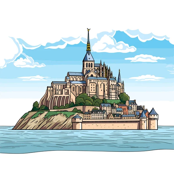 Mont Saint Michel Mont Saint Michel Ručně Kreslený Komiks Vektorové — Stockový vektor