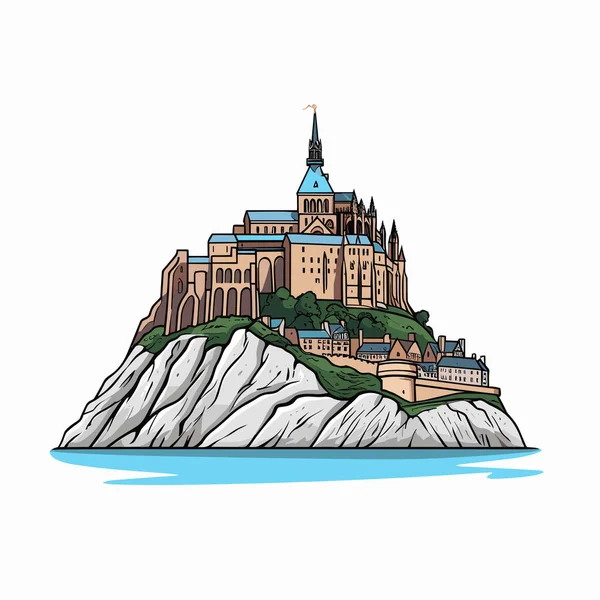stock vector Mont Saint Michel. Mont Saint-Michel hand-drawn comic illustration. Vector doodle style cartoon illustration