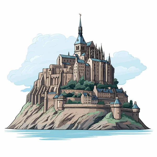 Mont Saint Michel Mont Saint Michel Ręczna Ilustracja Komiksowa Wektor — Wektor stockowy