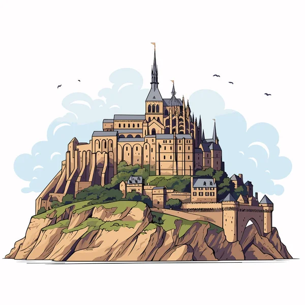 Mont Saint Michel Mont Saint Michel Handritad Serietidning Vektor Klotter — Stock vektor