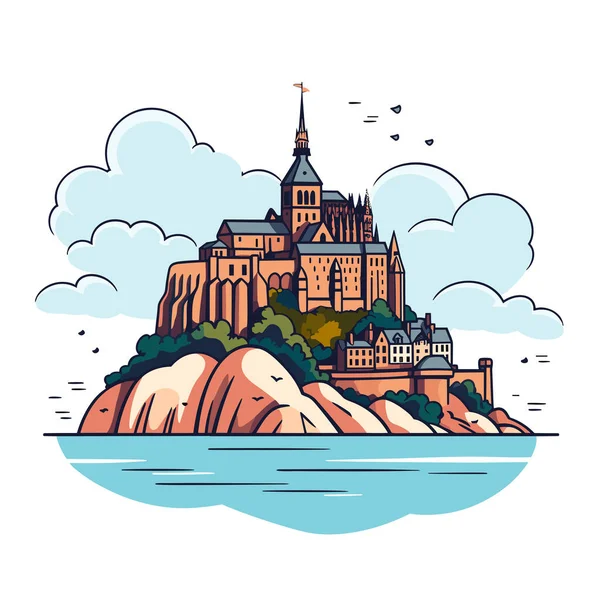 Mont Saint Michelben Mont Saint Michel Kézzel Rajzolt Képregény Illusztráció — Stock Vector