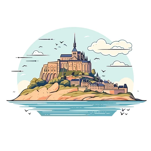 Mont Saint Michel Mont Saint Michel Ilustrație Desenată Manual Vector — Vector de stoc