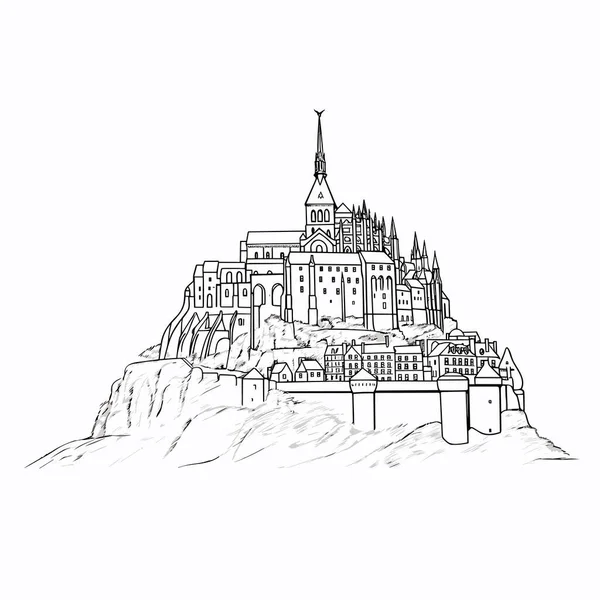 Mont Saint Michel Illustration Dessinée Main Mont Saint Michel Illustration — Image vectorielle
