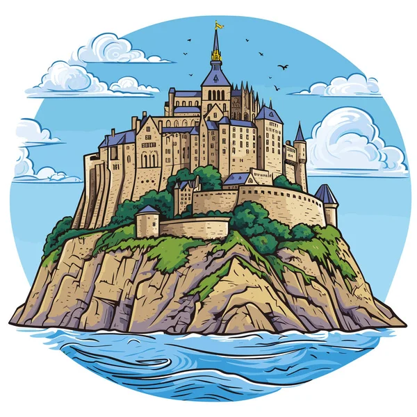 Mont Saint Michel Mont Saint Michel Hand Drawn Comic Illustration — Stock Vector