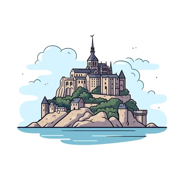 Mont Saint Michel Mont Saint Michel Ilustrație Desenată Manual Vector — Vector de stoc