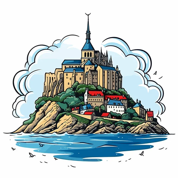 stock vector Mont Saint Michel. Mont Saint-Michel hand-drawn comic illustration. Vector doodle style cartoon illustration