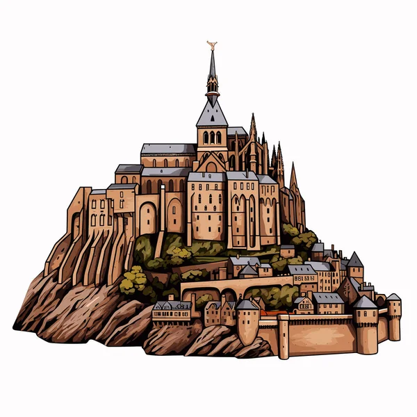 Mont Saint Michel Mont Saint Michel Desenhado Mão Ilustração Quadrinhos — Vetor de Stock