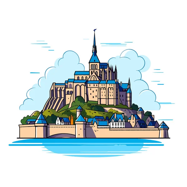 Mont Saint Michel Mont Saint Michel Met Hand Getekend Stripverhaal — Stockvector
