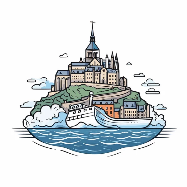 Mont Saint Michel Handgezeichnete Comic Illustration Von Mont Saint Michel — Stockvektor