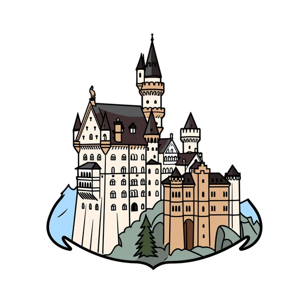 Neuschwanstein Château Neuschwanstein Illustration Comique Dessinée Main Illustration Vectorielle Dessin — Image vectorielle