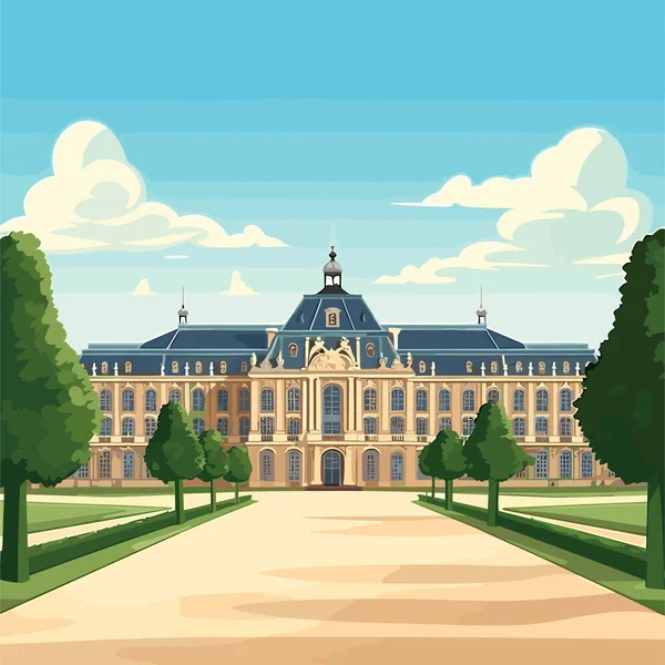 Paleis Van Versailles Paleis Van Versailles Met Hand Getekend Stripverhaal — Stockvector