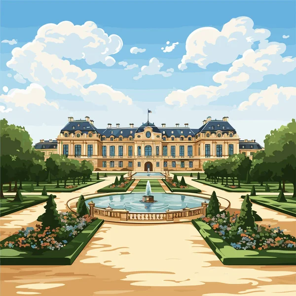 Версальский Дворец Версальский Дворец Ручной Работы Комической Иллюстрации Векторная Иллюстрация — стоковый вектор