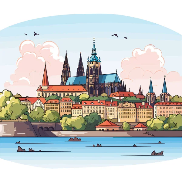 Prágai Vár Prágai Vár Kézzel Rajzolt Képregény Illusztráció Vector Firka — Stock Vector