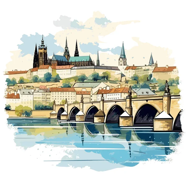 Château Prague Château Prague Illustration Comique Dessinée Main Illustration Vectorielle — Image vectorielle