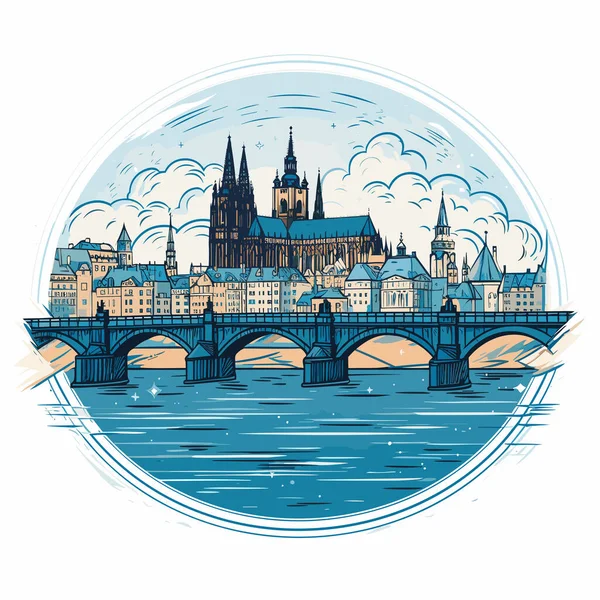 Stock vector Prague castle. Prague castle hand-drawn comic illustration. Vector doodle style cartoon illustration