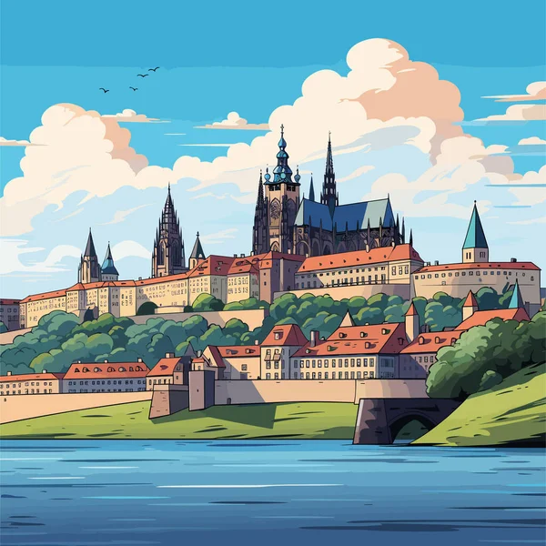 Zamek Praski Zamek Praski Ręcznie Rysowane Ilustracji Komiksu Wektor Doodle — Wektor stockowy