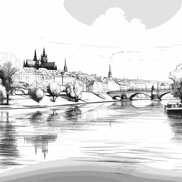 Prague Castle Prague Castle Hand Drawn Comic Illustration Vector Doodle — Stock Vector