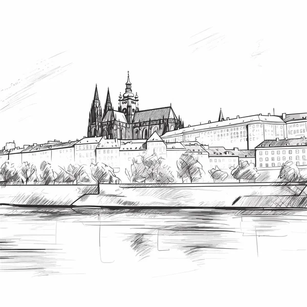 Prágai Vár Prágai Vár Kézzel Rajzolt Képregény Illusztráció Vector Firka — Stock Vector