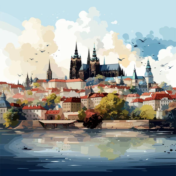Castelo Praga Praga Castelo Desenhado Mão Ilustração Cômica Vector Doodle — Vetor de Stock