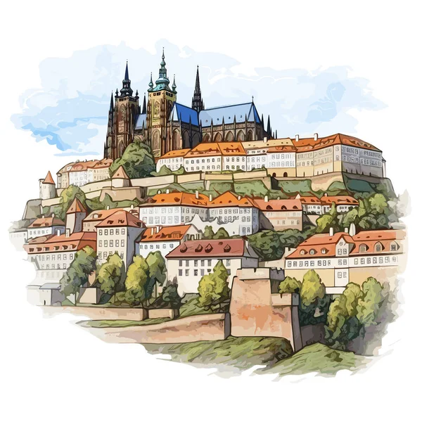 Castillo Praga Castillo Praga Ilustración Cómica Dibujada Mano Vector Doodle — Archivo Imágenes Vectoriales