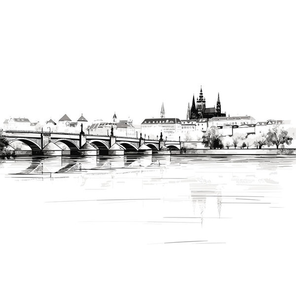Prague castle. Prague castle hand-drawn comic illustration. Vector doodle style cartoon illustration