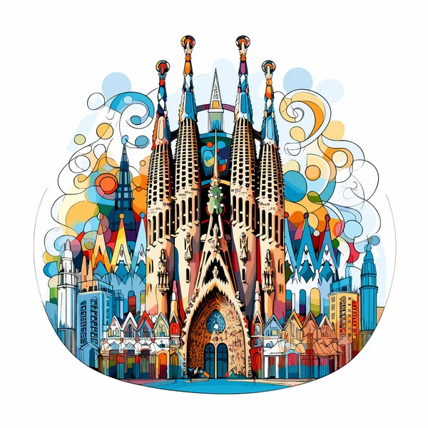 Sagrada Familia Sagrada Familia Ručně Kreslený Komiks Vektorové Kreslené Kreslené — Stockový vektor