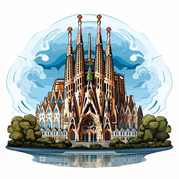 Sagrada Familia Sagrada Familia Hand Drawn Comic Illustration Vector Doodle — Stock Vector