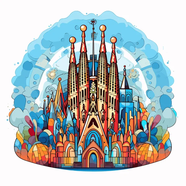 Sagrada Familia Handgezeichnete Comic Illustration Der Sagrada Familia Zeichentrickfilm Vector — Stockvektor